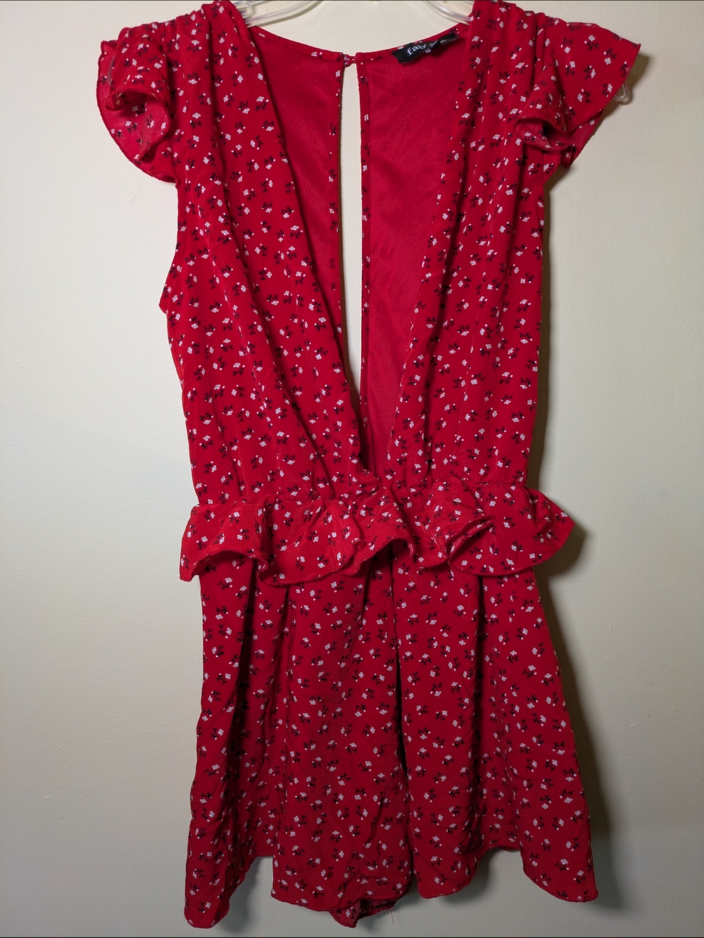 fab'rik Red Floral Plunge Front And Back Romper